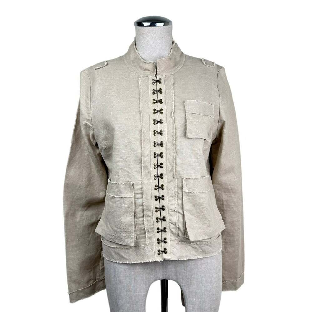 Military Jacket Beige Ramie Cotton Y2K Boho Utility Patrick Robinson Target L
